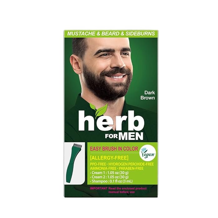 dye dark brown Herb For Men, PPD & Ammonia Free Mustache & Beard Dye - Dark Brown - الصورة 1